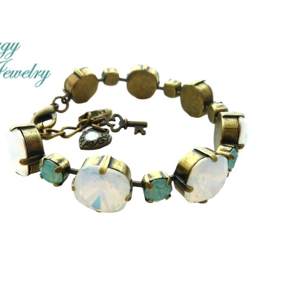 White and Pacific Opal Tennis Bracelet made with Swarovski crystals - Picture 3 of 5